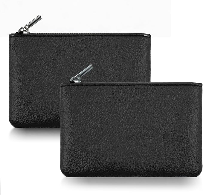 2Pcs Coin Purse,Small Portable PU Leather Zipper Pouch Change Purse, Portable Change Wallet,Coin Pouch with Zipper, Mini Coin Pocket Pouch Change Holder for Women Change Purse for Coins(Black)
