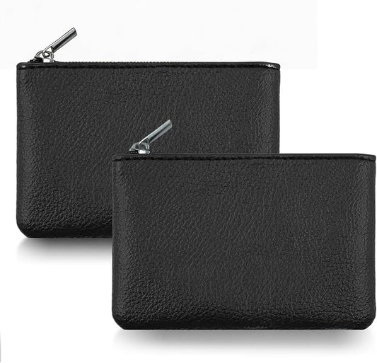 2Pcs Coin Purse,Small Portable PU Leather Zipper Pouch Change Purse, Portable Change Wallet,Coin Pouch with Zipper, Mini Coin Pocket Pouch Change Holder for Women Change Purse for Coins(Black)