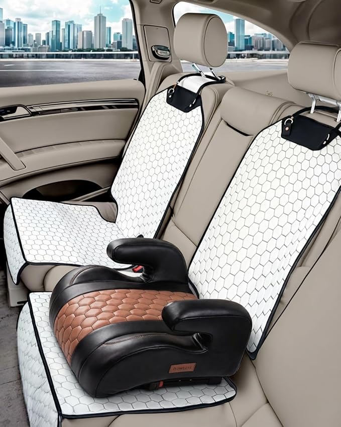 Owleys Premium Leather Car Seat Protector for Child Car Seat Cover from Dirt Scratches (2pc White)