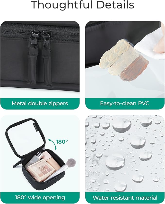 BAGSMART Mini Clear Makeup Bag for Women Portable Travel Toiletry Bag, Cute Small Water-ResistantCosmetic Bag TSA Approved Clear Makeup Case Pouch with Zipper for Car Essentials(Black)