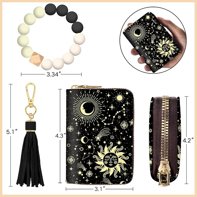 Credit Card Holder RFID Wallet, Small Card Holder Wallet for Women with Keychain Zipper, Funny Leather Print Credit Card Wallets Accordion Gift