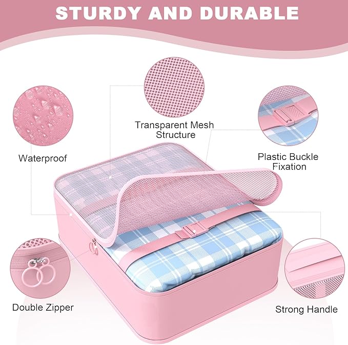 8 Set Packing Cubes for Travel,Suitcase Organizer Bags for Luggage with Shoe & Hanging Toiletry Bag, Vacation Essentials & Accessories for Cruise Ship, Airplane Must-Have,Road Trip & Camp Gifts(Pink)