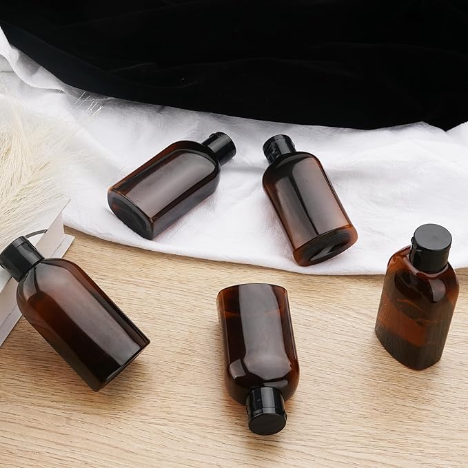 Cosywell Travel Bottles for Toiletries 5pcs 3.4oz TSA Approved Travel Shampoo Bottles Leak Proof Empty Lotion Containers with Flip Cap Small Plastic Squeeze Bottle(Brown)