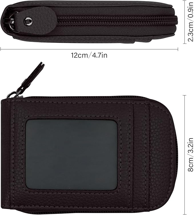 DKER Genuine Leather Mini Credit Card Case Organizer Compact Wallet with ID Window for Men And Women - 2 Pack Black+Coffee