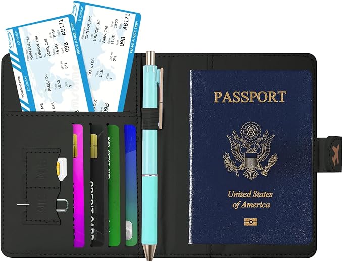 Passport Holder, Travel Wallet Cover with Pen Loop | Cute RFID Blocking Leather Case with Magnetic Closure for Travel Essentials-flower