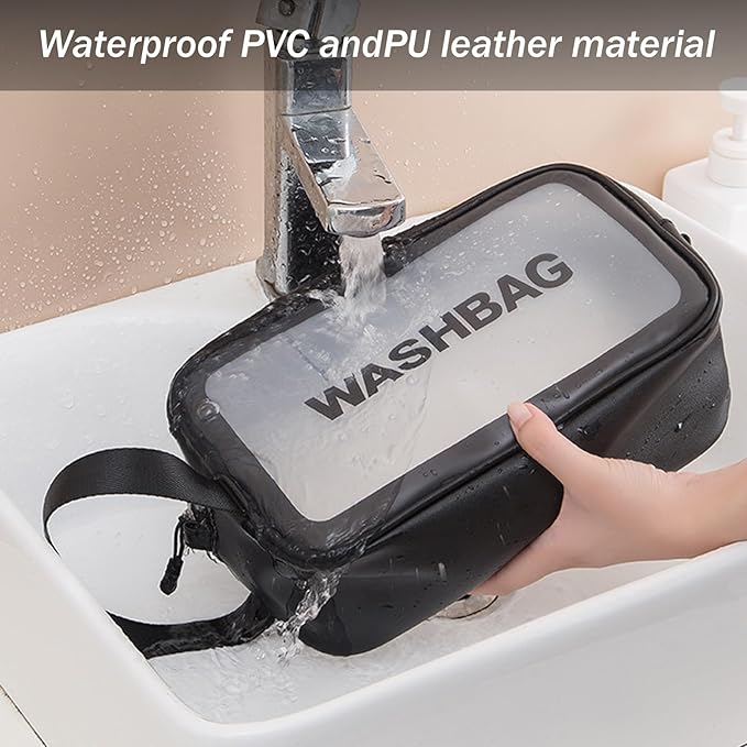 BIRDDIE Clear Travel Bags for Toiletries, 3 Pack Toiletry Bag, Matte Translucent Makeup Bag with Handy Handle, Travel Pouch, Cosmetic Organizer for Travel Essentials (Black)