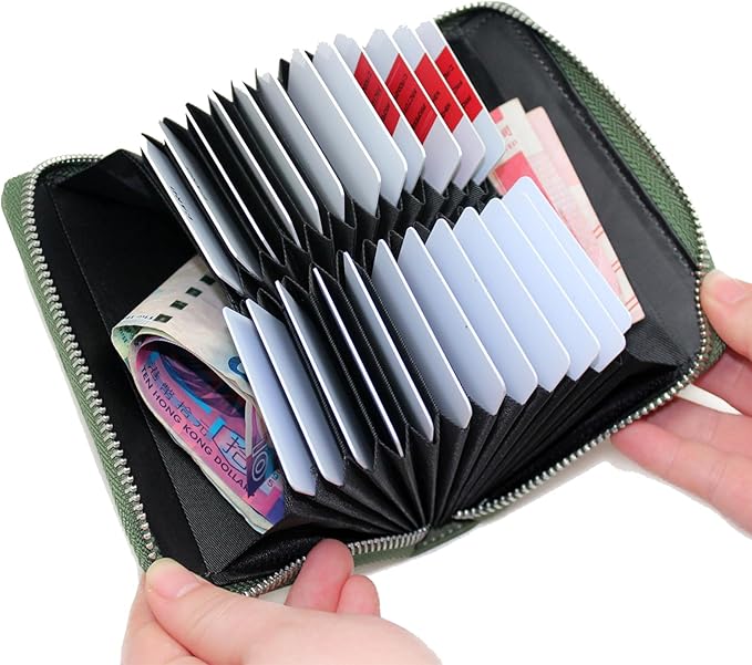 boshiho RFID Blocking 24 Slot Credit Card Holder Wallet Real Leather Multi Card Organizer Wallet with Zipper