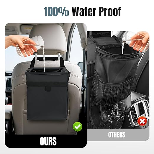 Car Trash Bag, Leakproof Waterproof Auto Garbage Container, Collapsible Portable Hanging Organizer for Car, SUV and Truck Seat Backs, 3 Gallons 9.05x6.89x10.63 Inches Black