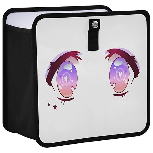 Purple Pink Anime Kawaii Eyes Car Trash Can Foldable Hanging Car Trash Bag Bin Auto Garbage Can Leak-Proof Car Organizer(Large)