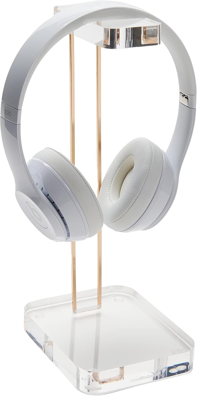 RUSSELL+HAZEL Acrylic Headphones Stand, Headset Holder, Office Accessories, Clear Acrylic with Gold Hardware, 4” x 5” x 10.5” (93922)