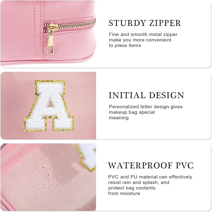 YOOLIFE Teacher Appreciation Gifts for Teacher Women Mothers Day Gifts for Mom Women | Initial Travel Essentials Makeup Bag, Clear Toiletry Bag Pouch Cosmetic Bags Case Large Makeup Bags Pink J