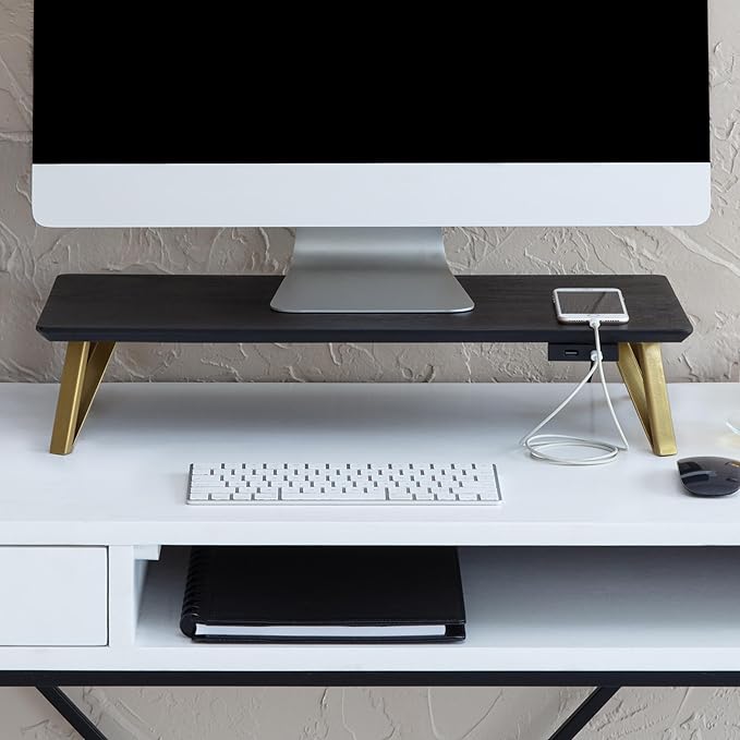 Anji Mountain Monitor Stand - Desktop Organizer & Laptop Riser, Ergonomic Monitor Riser, Space-Saving Monitor Stand for Desk, Durable Construction, Easy Assembly, Ideal for Home & Office,Black