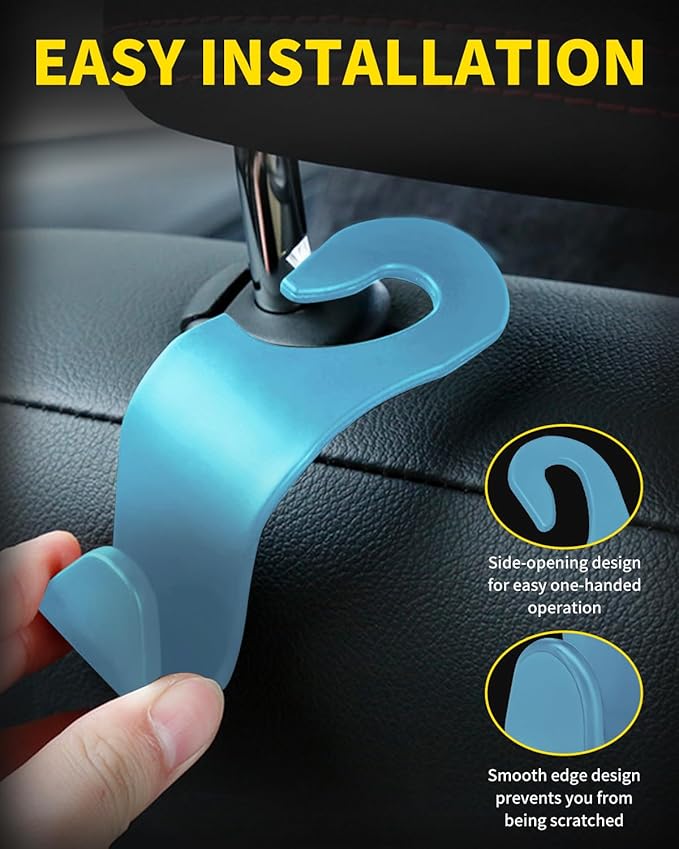 8 Pack Car Seat Headrest Hooks with 44 Pounds Load Capacity, Hangers Storage Organizer Universal Car Interior Accessories for Handbags Water Bottles Purse Coats Umbrellas, Light Blue