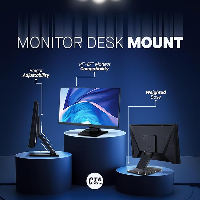 Foldable Monitor Desk Stand - Adjustable Tabletop Stand for Monitors 14 - 27" Inches - Wall Mountable - Stable & Flexible - Black (ADD-MADM)