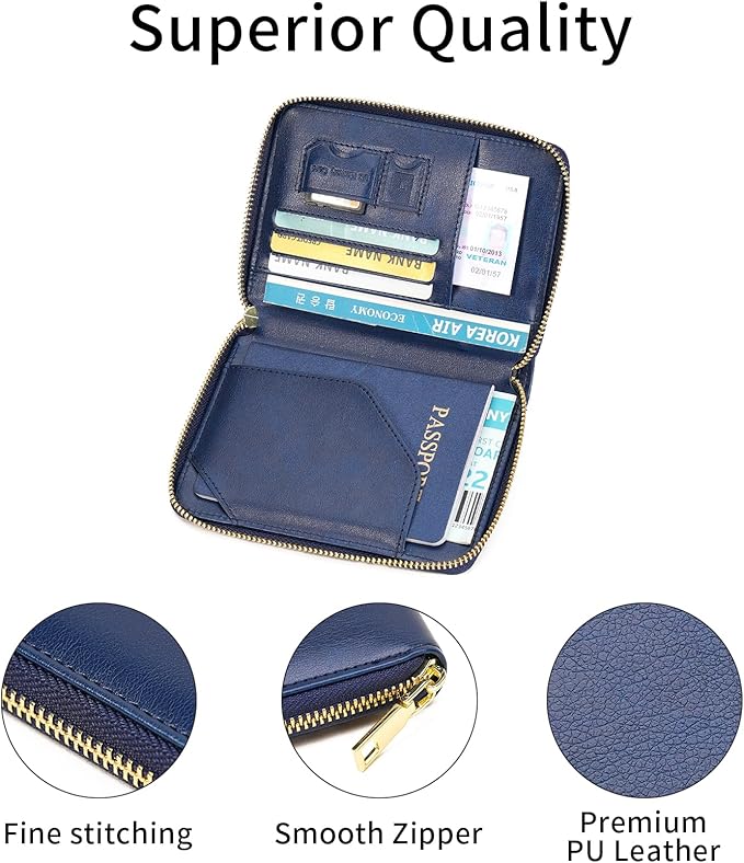 Travel Passport Wallet RFID Blocking Passport Holder-Women and Men with Zippered Ladies Passport Cover