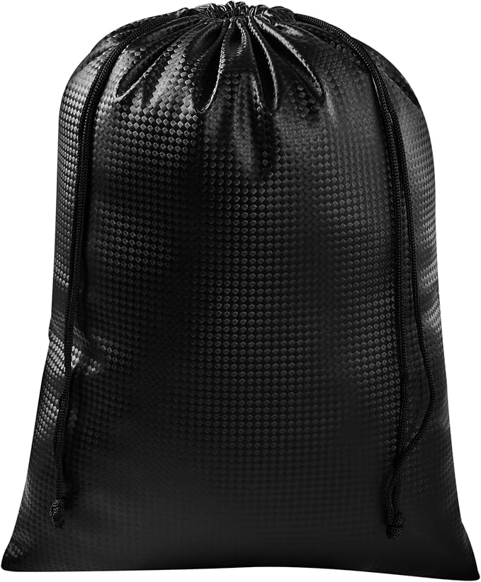 PALTERWEAR Tech-Weave PU-Coated Drawstring Bags (Set of 5) Water-Resistant, Directional-Stretch Travel Organizers for Gym, Shoes, Toiletries, Tech Gear - Durable, Wipe-Clean (Black 3D, 10 x 15 Inch)