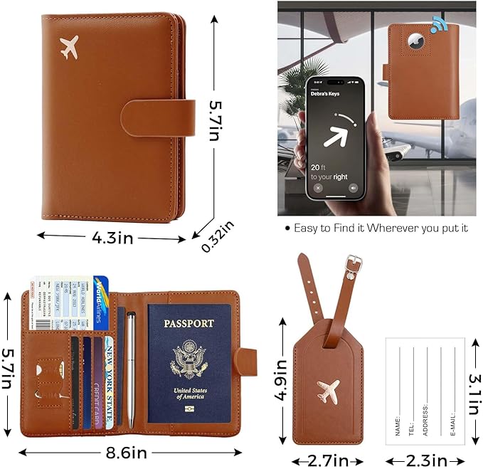 Melsbrinna Rfid Passport Holder for Travel women/Men Set Travel Suitcase Tag, Cute Passport Wallet Rfid Blocking Card Slots, Rfid Passport Cover/CaseTravel Wallet (A-brown)
