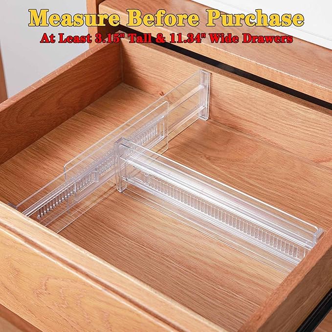 12 Pack Drawer Dividers for Clothes, 3.15" High 11.34"-19.69" Adjustable Expandable Dresser Drawer Organizer, Clear Plastic Separators for Dresser, Baby Clothing, Underwear