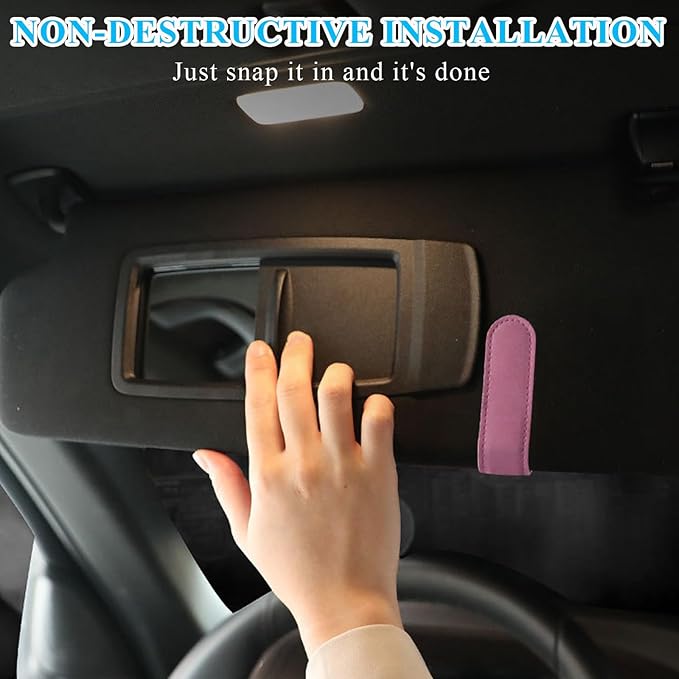 Sunglasses Holder for Car Sun Visor, Leather Auto Eyeglasses Organizer Box with Hidden Magnetic Closure, Vehicle Glasses Case Clip Holder, Car Accessories for Women Men (Pink)