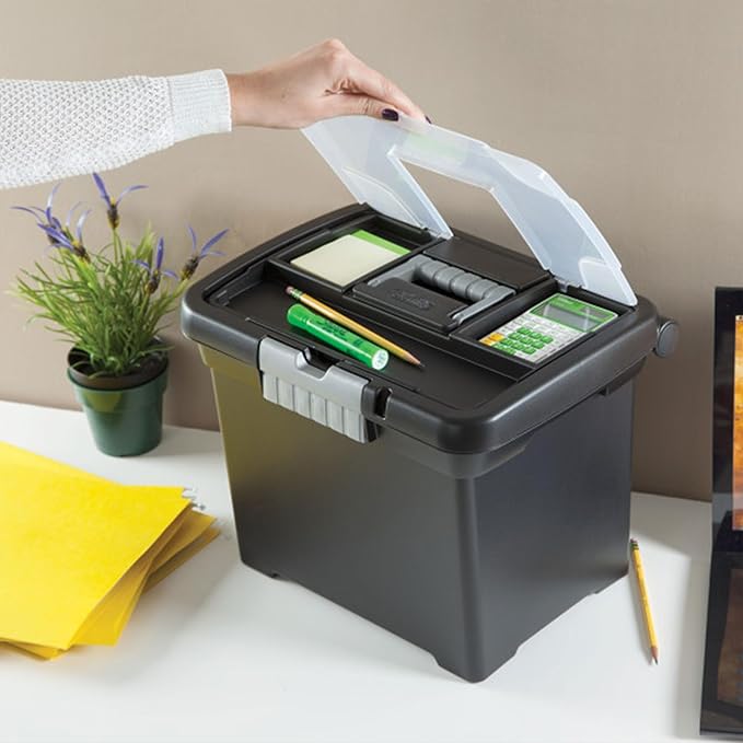 Sterilite Portable Lockable File Box Organizer with Handle and Clear Lid (12 Pack)