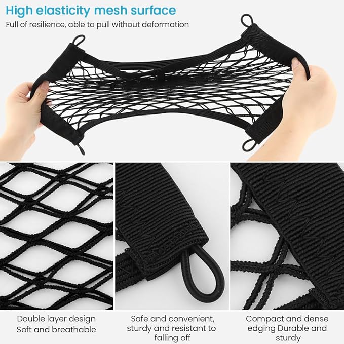 2 Pack Elastic Small Cargo Net Pocket,Small Cargo Net with Hooks,Cargo Netting Bungee,Storage Net,Boat Storage,Trunk Net Organizer for Car,Truck Netting for Cargo(18.9x13.78 inches)
