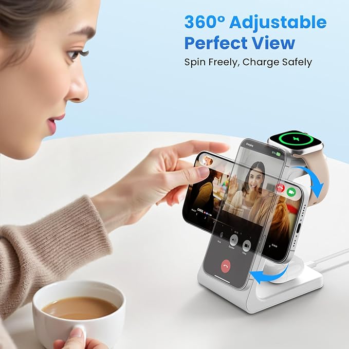 Magnetic Wireless Charging Station for iPhone: 3 in 1 Qi2 Certified 15W Fast Charging for iPhone 17-12, Apple Watch & AirPods, N52 Magnets & 30W Adapter Included (Office/Bedside/Desk)