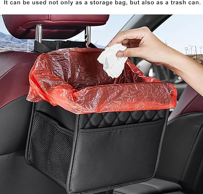 Car Back Seat Organizer, Large Capacity Foldable Car Headrest Hanging Organizer with Storage Pockets, Waterproof Leather Multipurpose Back Seat Storage Bag for Most Vehicles (White)
