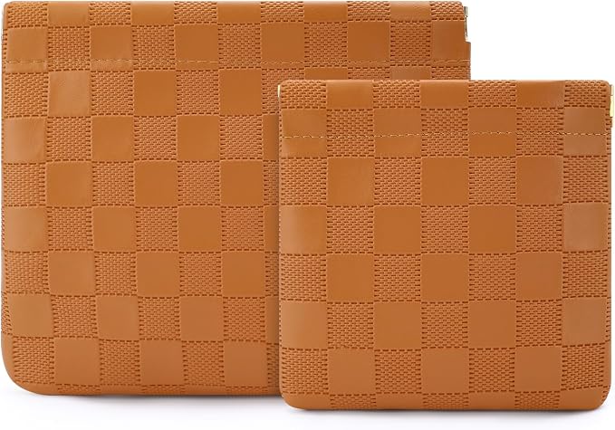 2 PCS Small Makeup Bag for Purse,Premium Small Makeup Pouch Purse,Mini Cosmetic Bag for Travel,Portable Travel Pouch with Quick Access Design,Neutral,elegant and stylish (Checkered Brown)