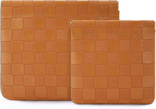 2 PCS Small Makeup Bag for Purse,Premium Small Makeup Pouch Purse,Mini Cosmetic Bag for Travel,Portable Travel Pouch with Quick Access Design,Neutral,elegant and stylish (Checkered Brown)