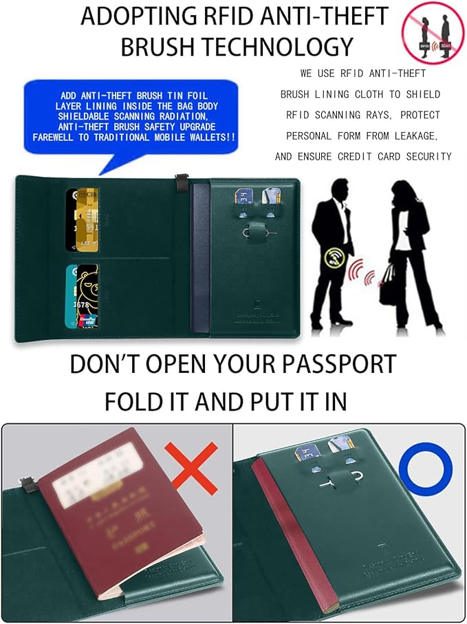 Passport Holder for Travel Essentials, RFID Blocking PU Leather Passport Wallet Cover Card holder Case Passport Book Holders for Women and Men, Dark Green