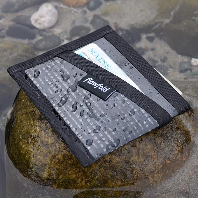 Flowfold Recycled Sailcloth Wallets - 3 Pocket Card Holder Wallet, Front Pocket Wallet, Slim Card Holder Wallet Made in USA (Black Sailcloth)