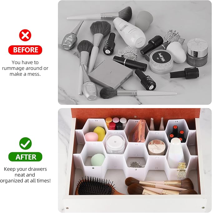32Pcs Honeycomb Drawer Organizer Divider for Underwear Socks Bras Ties Belts Scarves (112 Slots)