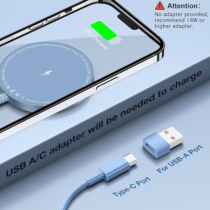 Magnetic Wireless Charger for iPhone: Compatible with Magsafe Charger iPhone 17 16 15 14 13 12 Series & Airpods 4 3 2 Pro-Fast 15W Max Charging Pad Strong Magnet, Dual USB-C/A Ports-Home Office Travel