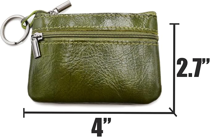Freezx Women Genuine Leather Coin Pouch Zip Mini Purse Wallet Key Chain Double Zipper