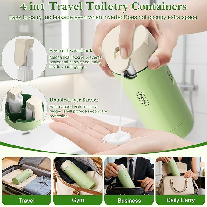 4 in 1 Refillable Travel Dispenser,Portable Travel Toiletries Bottle Set,Travel Size Shampoo and Conditioner Bottles,Toiletries Leak Proof Travel Size Containers for Vacation Business Trip