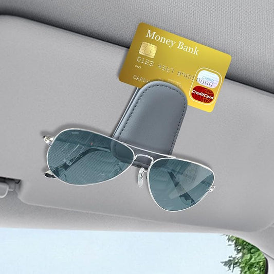 Sunglass Holder for Car, Sunglasses Clip for Car Visor, Magnetic Leather Vehicle Eyeglass Hanger Clip, Auto Ticket Card Glasses Organizer Clamp Accessories for SUV Sedan (Light Gray)