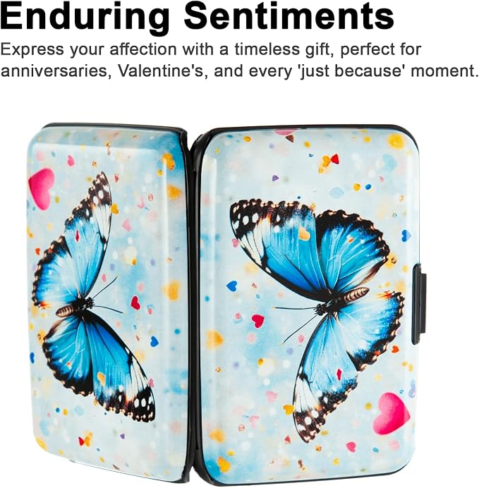 Credit Card Holder for Women Men RFID Blocking Wallet Small Business Metal Slim Mini Aluminum Hard Case (Colorful Hearts Butterfly)