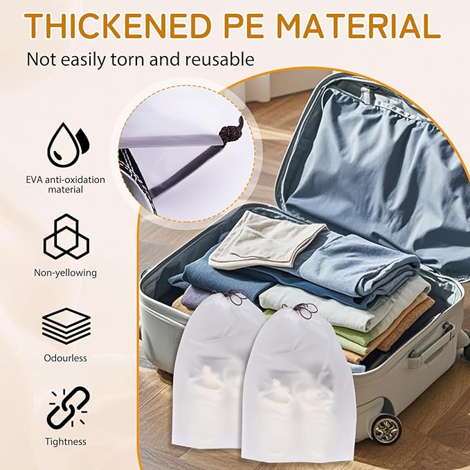 Shoe Bags for Travel, 15.7" x 11.8" Travel Shoe Bags for Packing, Large Waterproof Portable Travel Shoe Storage Bags Travel Essentials Women for and Men (20, White)