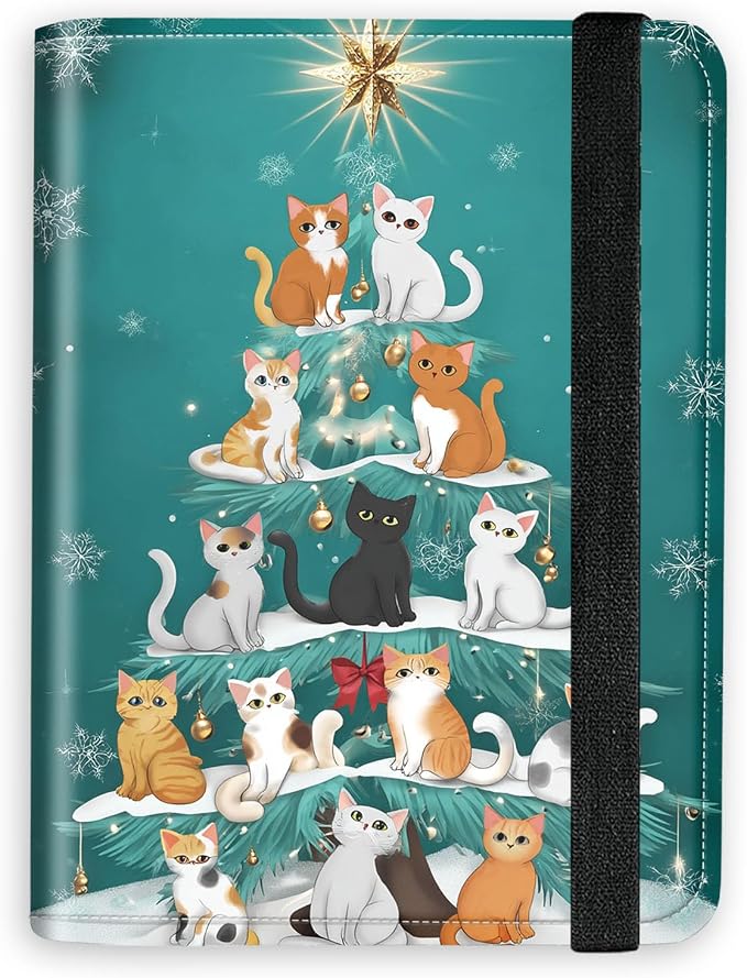 [Christmas Cat Tree Ultra-Slim Passport Holder Wallet with Pen Loop, RFID Blocking Faux Leather Travel Passport Cover, Compact Boarding Pass & Card Case Organizer for Women & Men
