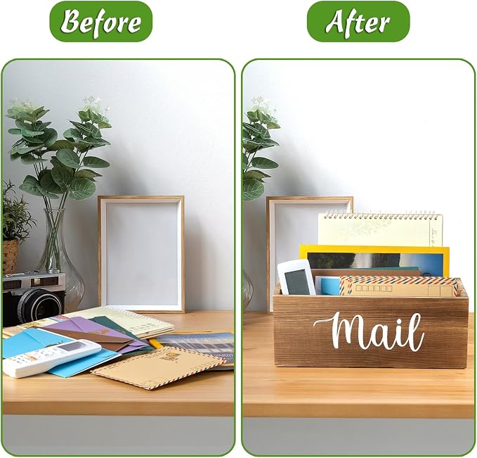 DRASTAR Mail Organizer Countertop, Mail Holder with 3 Slots, Mail Sorter Organizer for Desk, Envelope Holder for Home Office, Burnt Wood