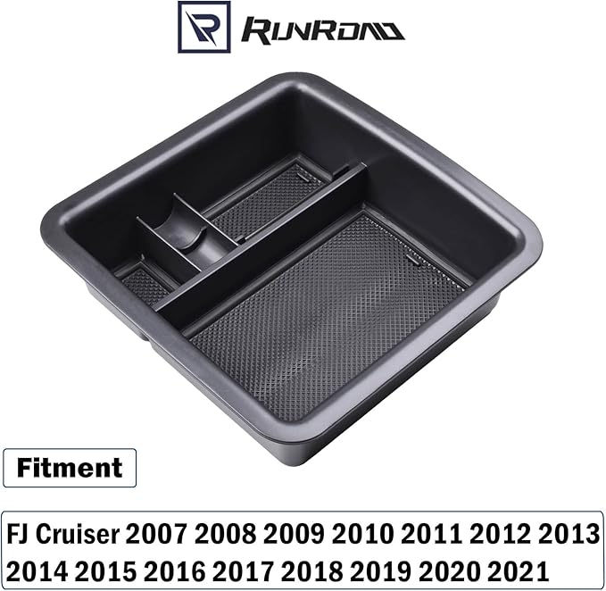 RUNROAD Center Console Organizer Compatible with FJ Cruiser (2007-2021) Accessories, Insert Armrest Box ABS Secondary Storage Tray Coin Container, Black