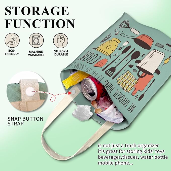 Car Trash Can, Cute Car Trash Bag, Hanging Car Organizer and Storage Bag, Trash Bin for Car Accessories, Vehicle, Travelling, Camping Retro Kitchen Appliance Pattern