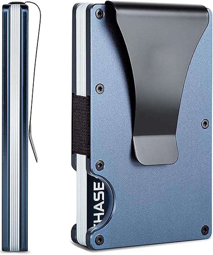 EDGE Metal Wallet for Men - Minimalist Slim Wallet - RFID Blocking Card Holder Money Clip, Smart Wallet - Aluminum Credit Card Holde Clip Greyish-Blue