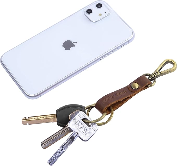 Wisdompro 2 Pcs Genuine Leather Keychain, Key Chain with Belt Loop Clip for Keys