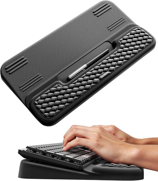 Vaydeer Wrist Rest with Keyboard Stand, Computer Wrist Support Pad, Ergonomic Keyboard Riser Holder Lift Tray with Wrist Pad, Soft Memory Foam Desk Cushion, Palm Hand Typing for Office Home Gift-Black