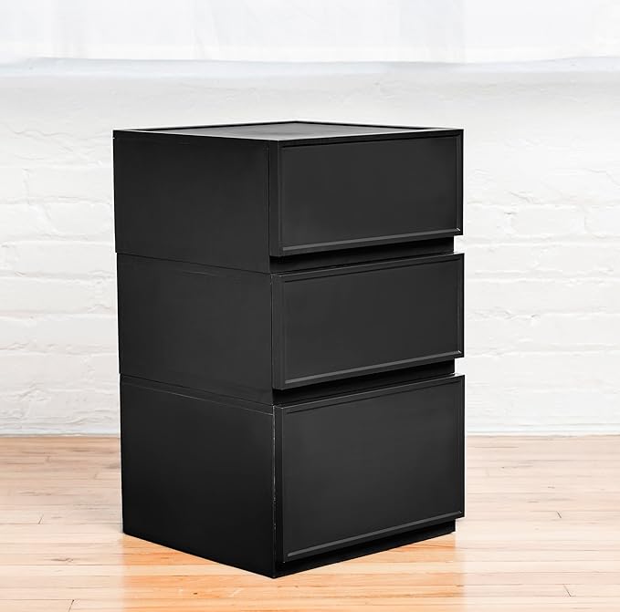 ASTAGE drawer block plastic bins stacking storage modular storage drawer home closet living office organizer with divider (Black, Medium B)