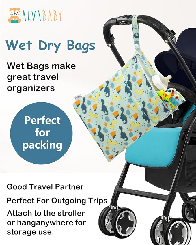 ALVA ALVABABY 3pcs Medium Cloth Diaper Wet Dry Bags Waterproof Reusable with Two Zippered Pockets Travel Beach Pool Daycare Soiled Baby Items Yoga Gym Bag for Swimsuits or Wet Clothes 3L-ZM38