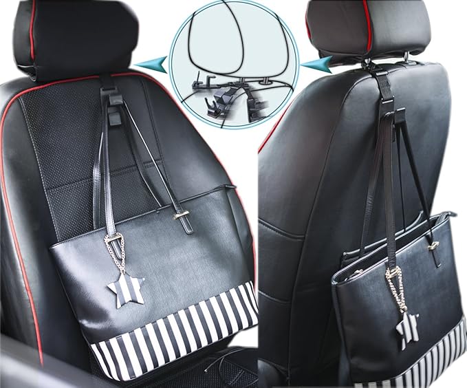 matteblack Magic Hanger Headrest Holder Organizer, Behind Over The Seat Car Hooks-Hang Purse Grocery Bags-4Pack (Frosted Black)