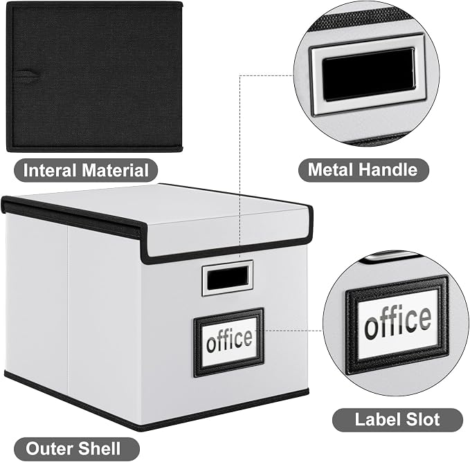 File Organizer Box with Lid, Collapsible Faux Leather Hanging File Folder Box Organizer with Plastic Slides, Decorative Home/Office Filing System Boxes for File and Folders Storage