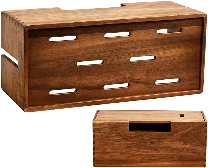Cord Management Box - Solid Timber Structure, Extension Lead Hideaway Case, Tangles Free Cable Tidying Station, Minimalists Decorative Safety Shell | Desk Tool for Professionals & Students